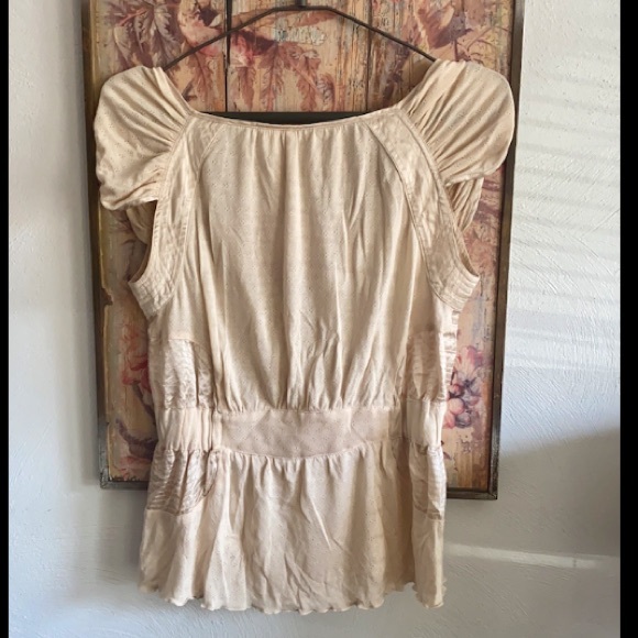 ANTHROPOLOGIE ODILLE STRETCH BLUSH CREAM WRAP TOP BOHO TOP FEMININE BLOUSE S - Picture 14 of 16